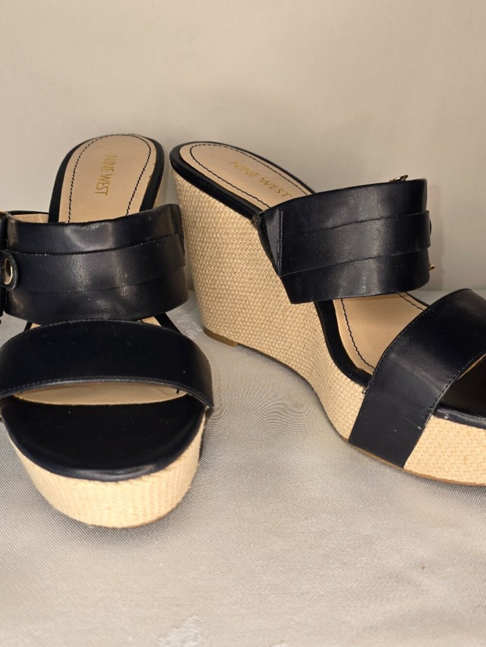 Nine West Navy Slip On Platform Wedge Sandal 9.5M
